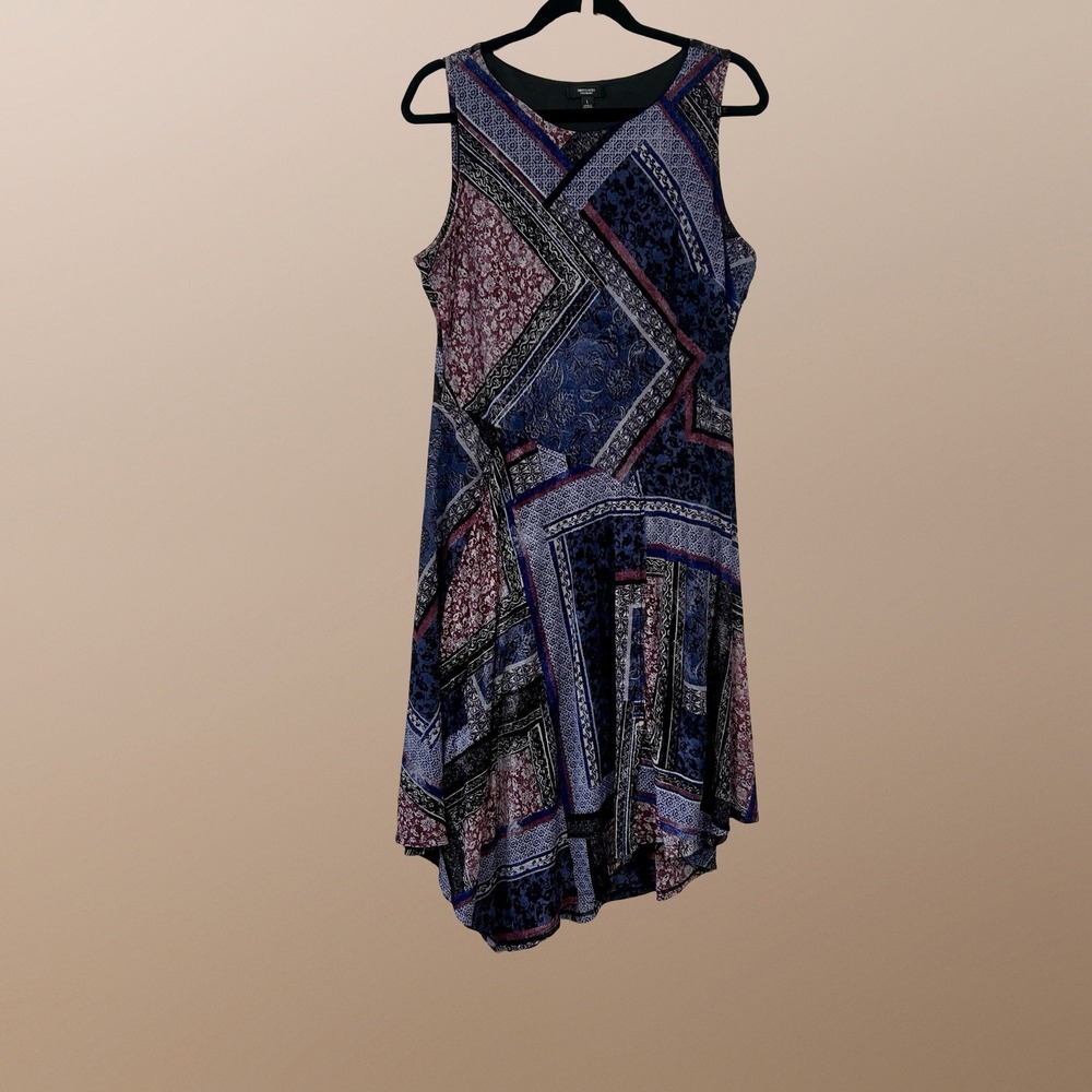 Simply Vera Sleeveless Dress Womens Large Blue Patchwork Handkerchief Hem